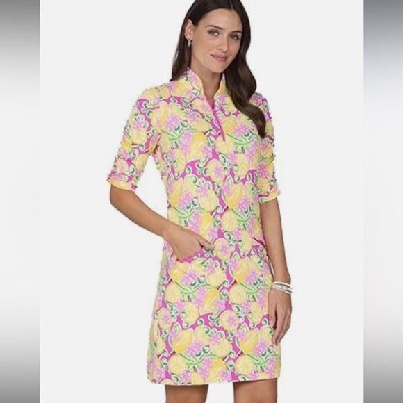 Ibkul Dress Womens Large Lemons Calista Golf SPF 50+ Floral Sheath Summer B3 - Picture 2 of 10
